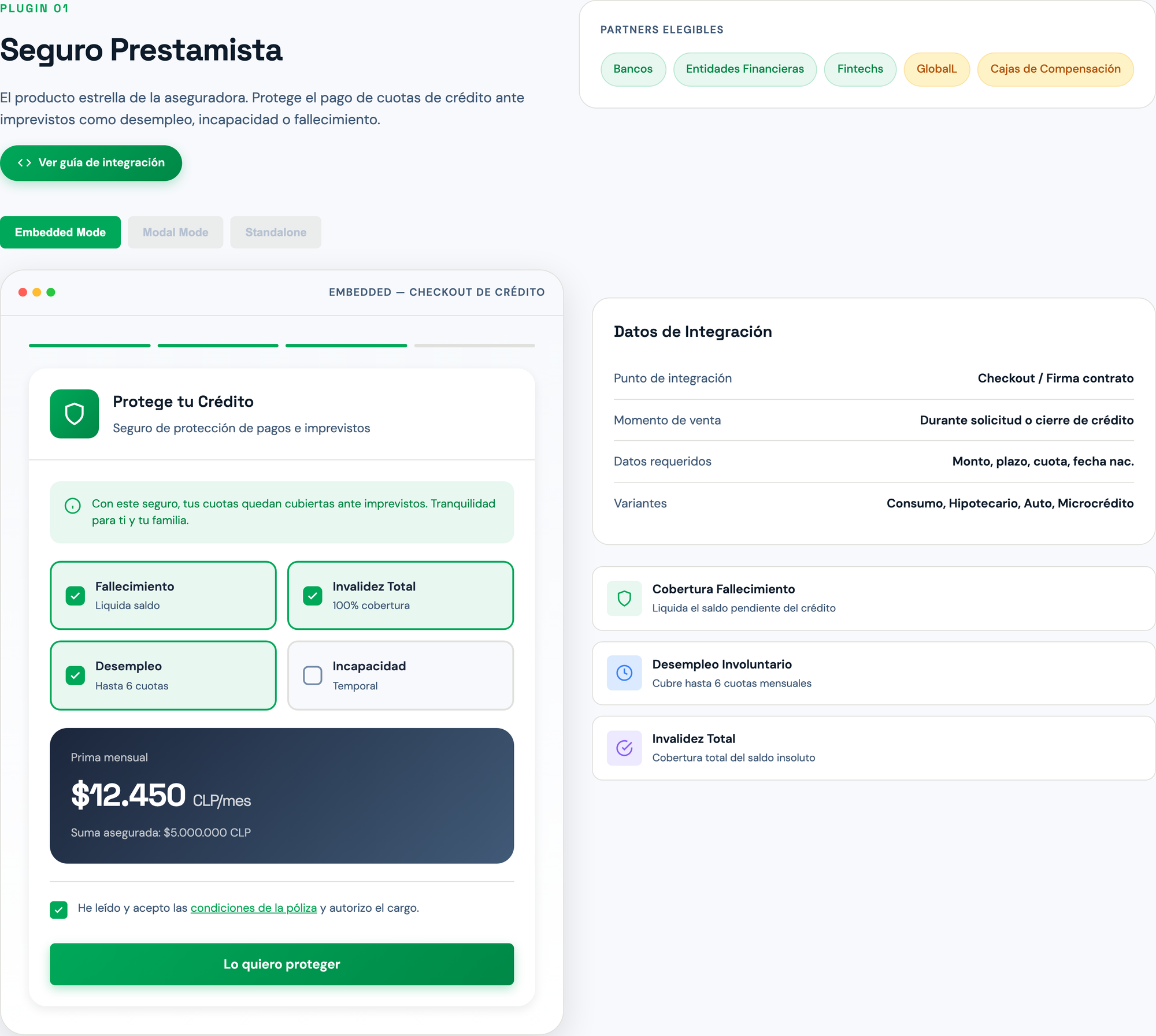 Plugin Seguro Prestamista - Modo Embedded