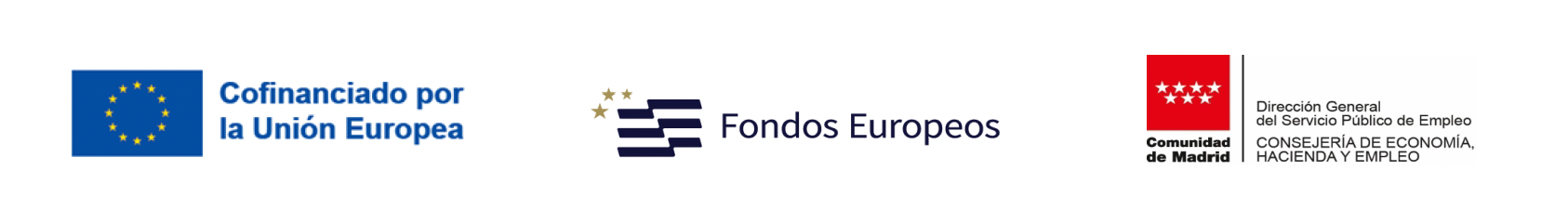 Cofinanciado por la Unión Europea · Fondos Europeos · Comunidad de Madrid - Dirección General del Servicio Público de Empleo, Consejería de Economía, Hacienda y Empleo